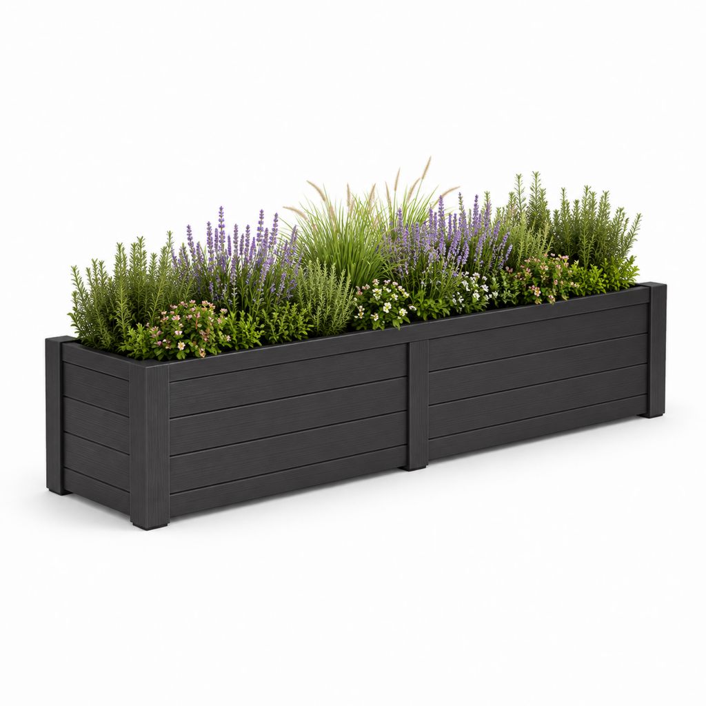 Fioriera rialzata da giardino antracite in WPC rettangolare 240 x 40 x 77 cm