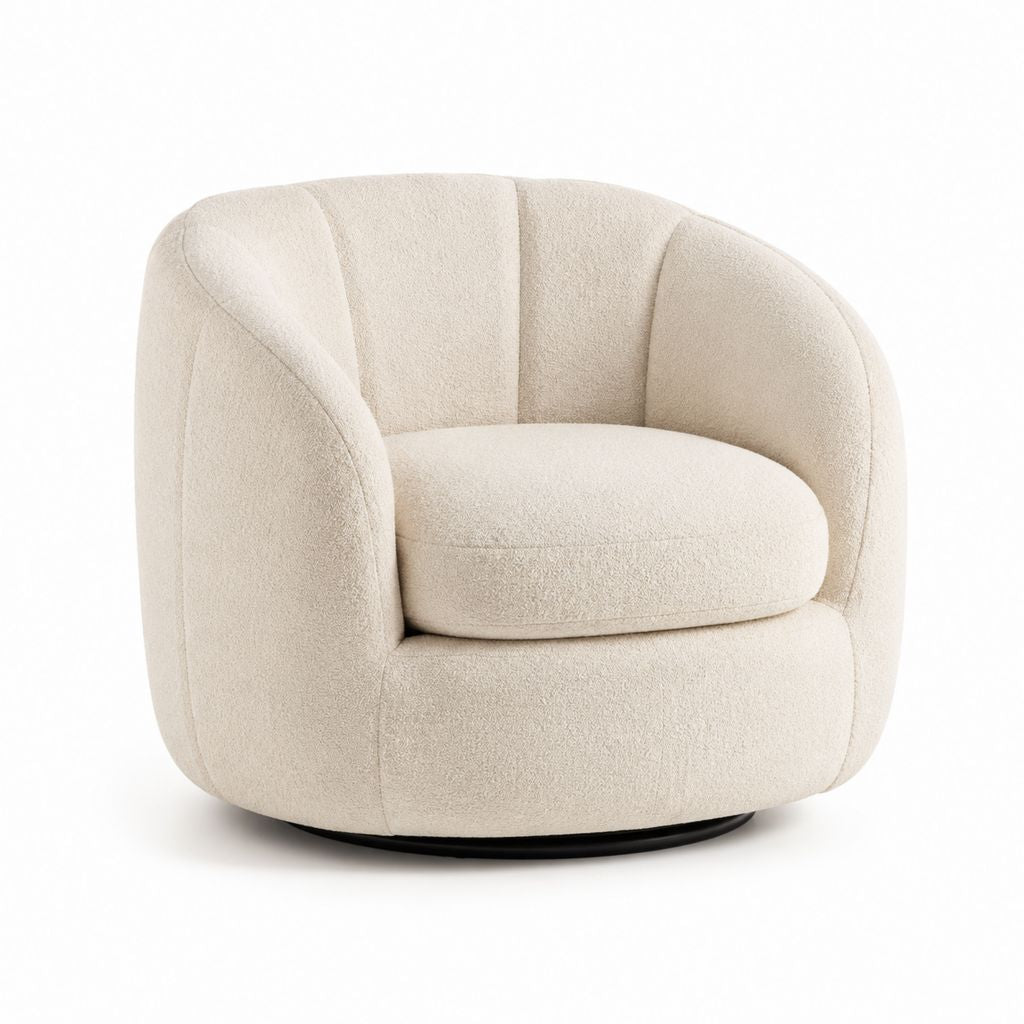 Poltrona girevole da soggiorno avorio in bouclé di poliestere rotonda 82 x 78 x 75 cm