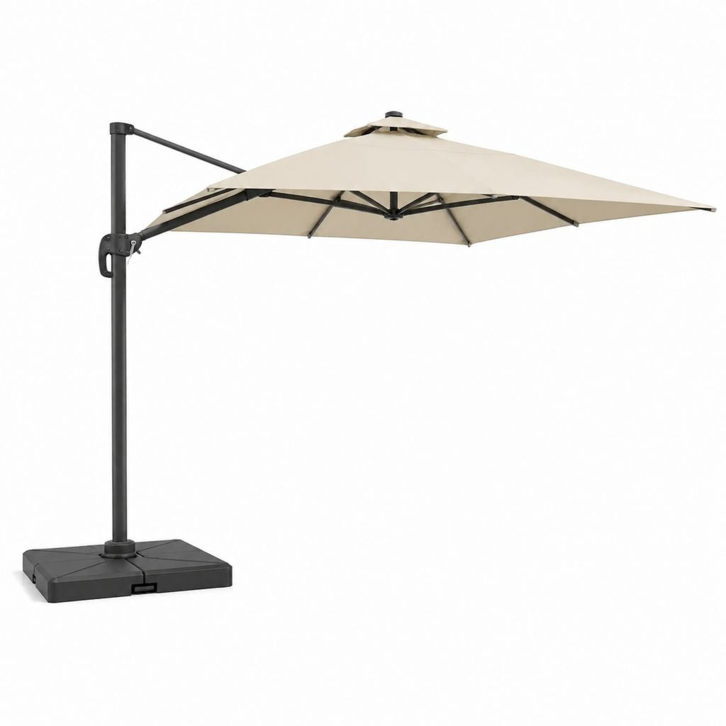 Ombrellone da giardino a braccio laterale beige in poliestere quadrato 300 x 300 cm con base