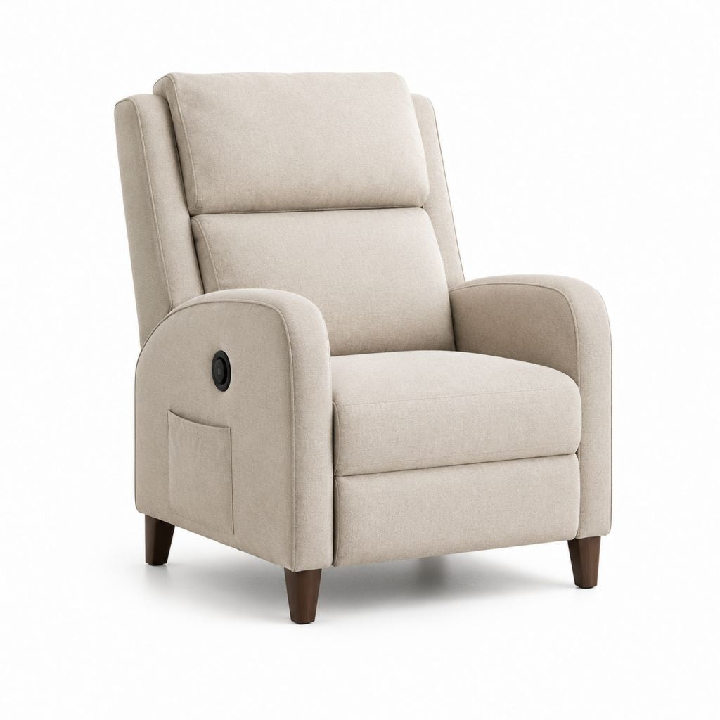 Poltrona reclinabile elettrica beige in poliestere con schienale alto 83 x 90 x 105 cm