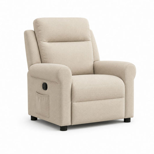 Poltrona reclinabile manuale beige in poliestere con tasca laterale 85 x 92 x 103 cm