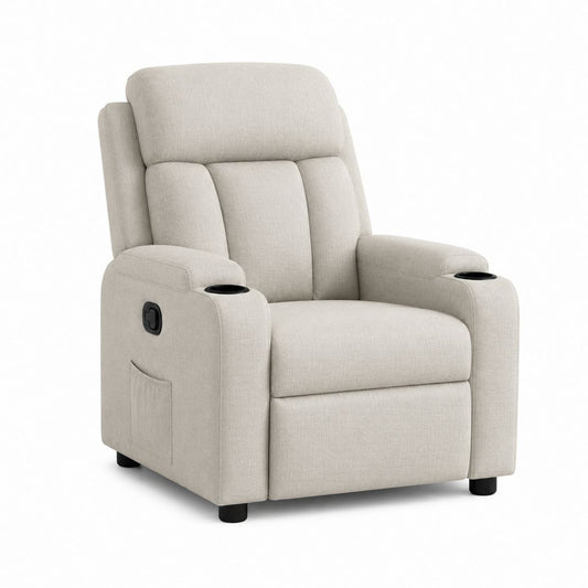 Poltrona reclinabile manuale beige in poliestere con portabicchieri 90 x 95 x 105 cm