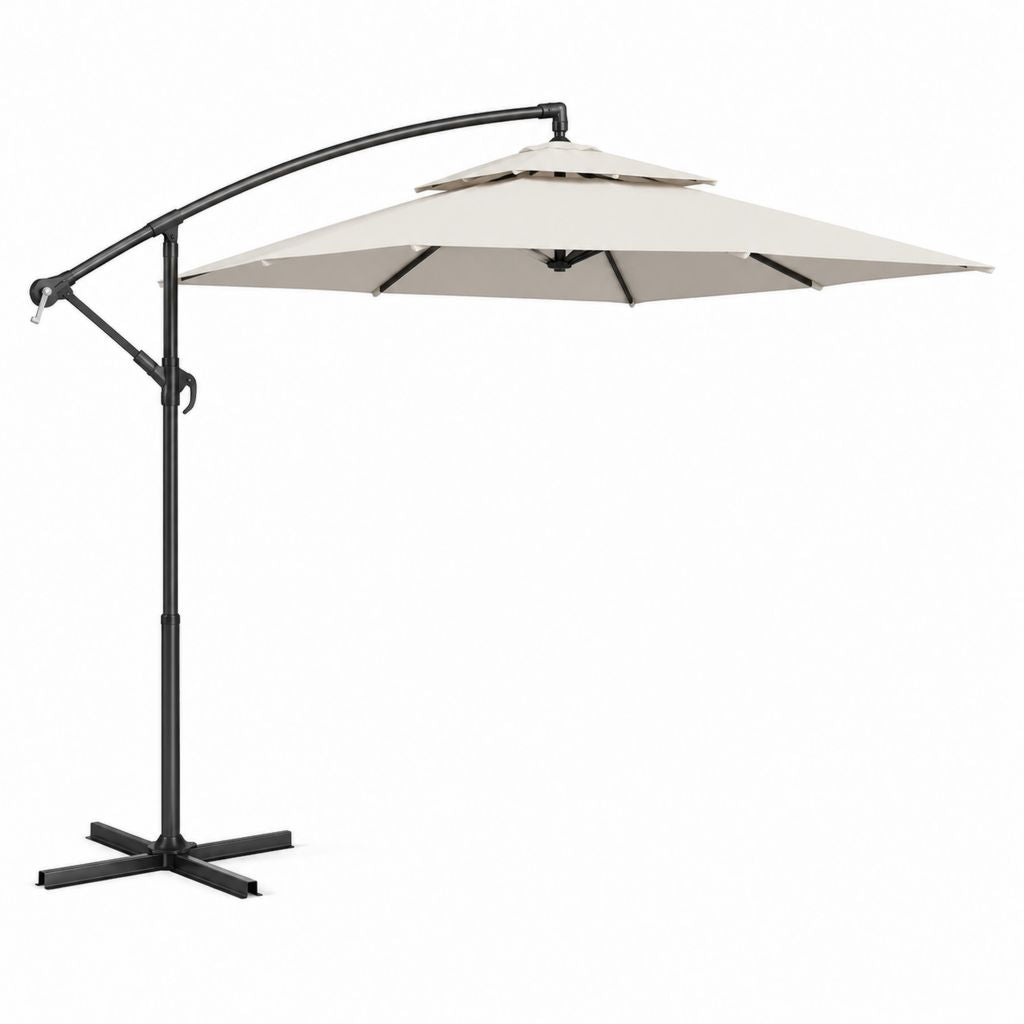 Ombrellone da giardino a braccio laterale beige in poliestere quadrato 300 x 300 x 245 cm