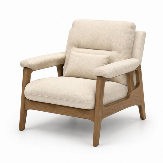 Poltrona da soggiorno beige in poliestere con struttura in legno massello 75 x 82 x 90 cm
