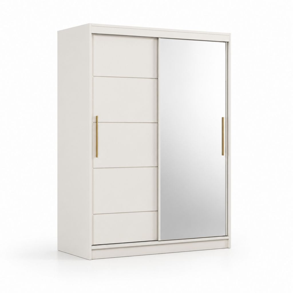 Armadio guardaroba rettangolare a 2 ante scorrevoli bianco in pannello truciolare con specchio 120 x 60 x 200 cm