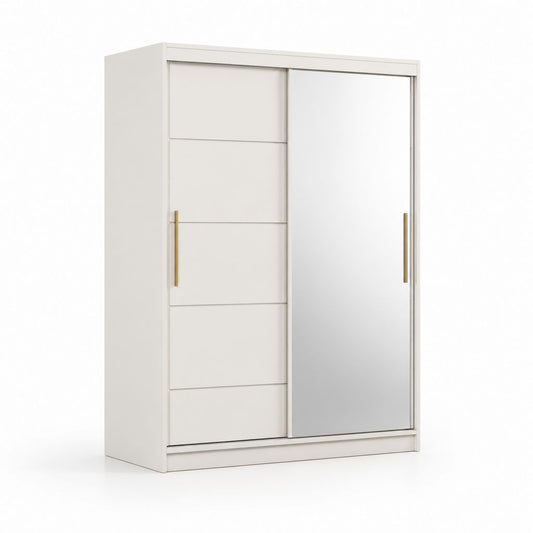 Armadio guardaroba rettangolare a 2 ante scorrevoli bianco in pannello truciolare con specchio 120 x 60 x 200 cm