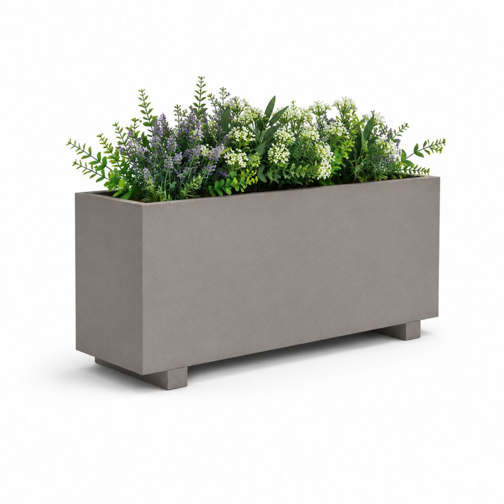 Fioriera rettangolare da esterno grigio in calcestruzzo rinforzato con fibra di vetro 100 x 40 x 60 cm