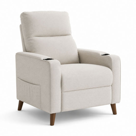 Poltrona reclinabile beige in poliestere con portabicchieri 84 x 90 x 102 cm