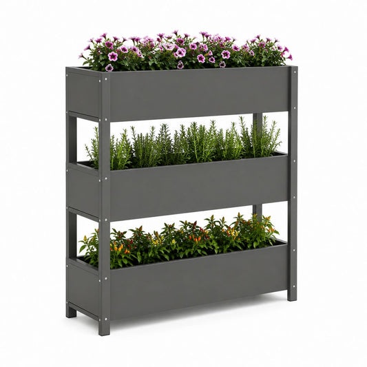 Fioriera verticale rialzata a 3 livelli grigio antracite in acciaio zincato 80 x 30 x 120 cm