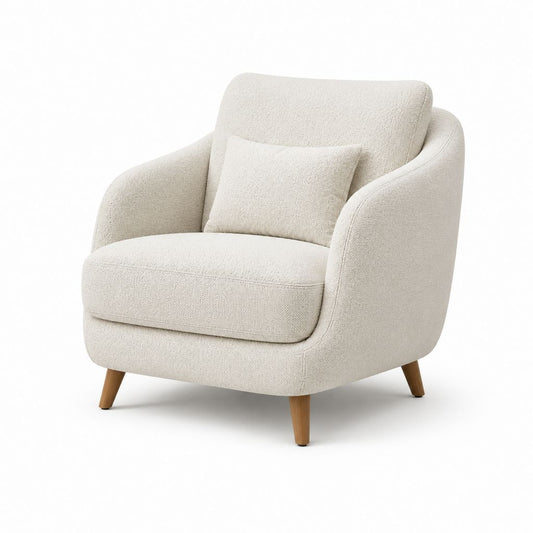 Poltrona da soggiorno beige in poliestere bouclé con gambe in legno massello 78 x 82 x 88 cm