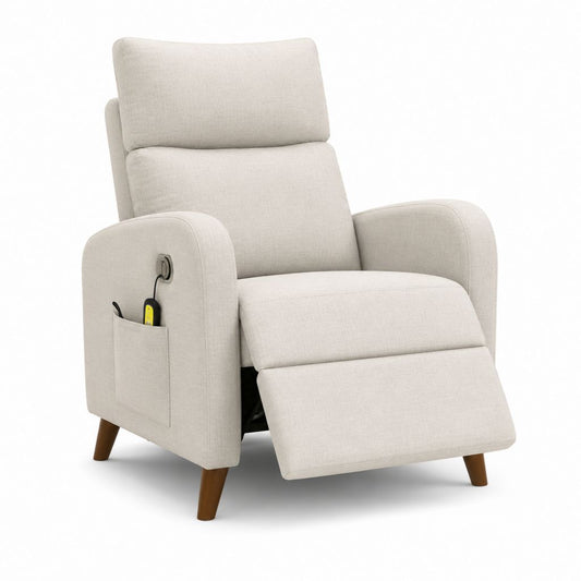 Poltrona relax reclinabile elettrica beige in poliestere con poggiapiedi 82 x 92 x 104 cm