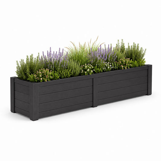 Fioriera rialzata da giardino antracite in WPC rettangolare 240 x 40 x 77 cm