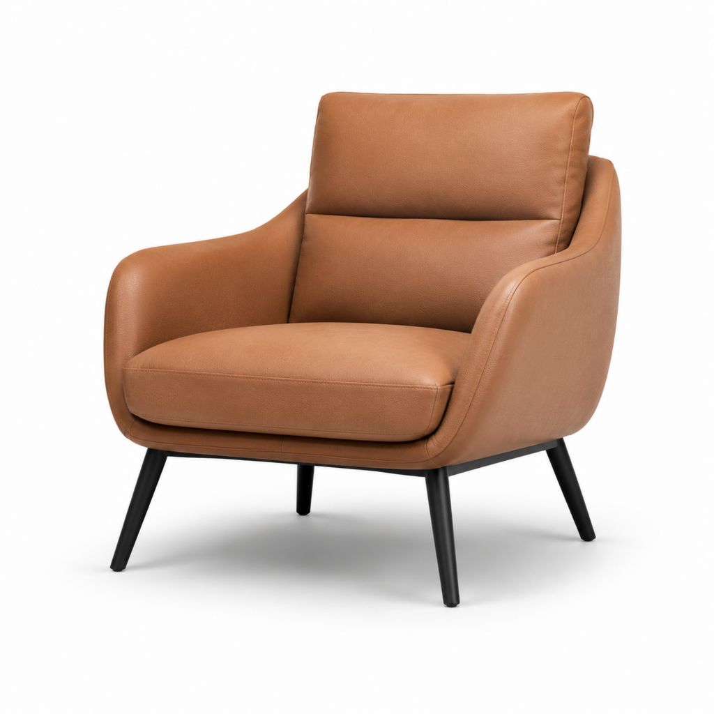 Poltrona da soggiorno cognac in pelle sintetica PU con gambe in acciaio 78 x 82 x 86 cm