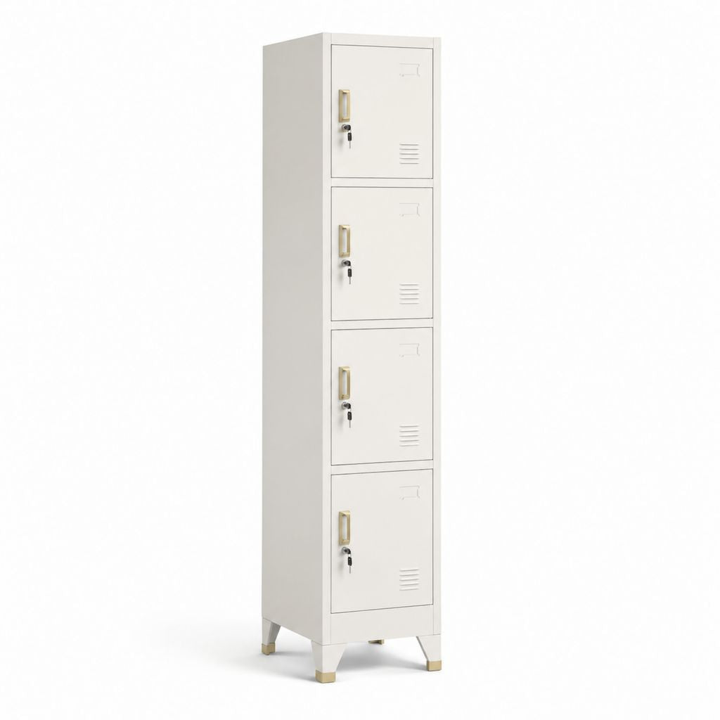 Armadio spogliatoio a 4 ante con serratura bianco in acciaio rettangolare 38 x 45 x 180 cm