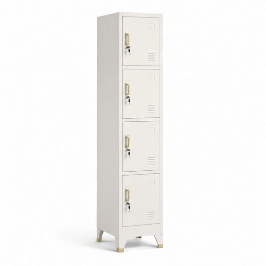 Armadio spogliatoio a 4 ante con serratura bianco in acciaio rettangolare 38 x 45 x 180 cm