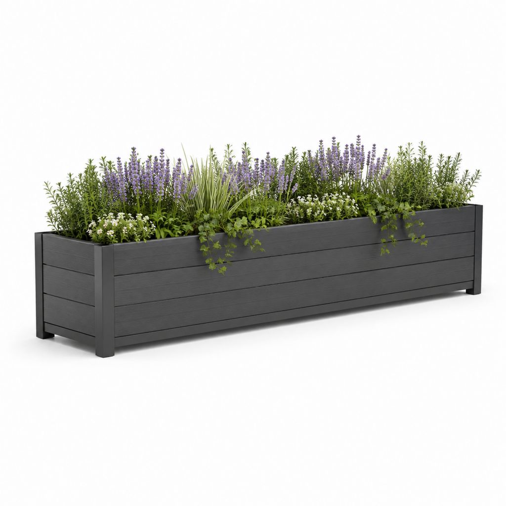 Fioriera rialzata da giardino antracite in WPC rettangolare 180 x 45 x 45 cm