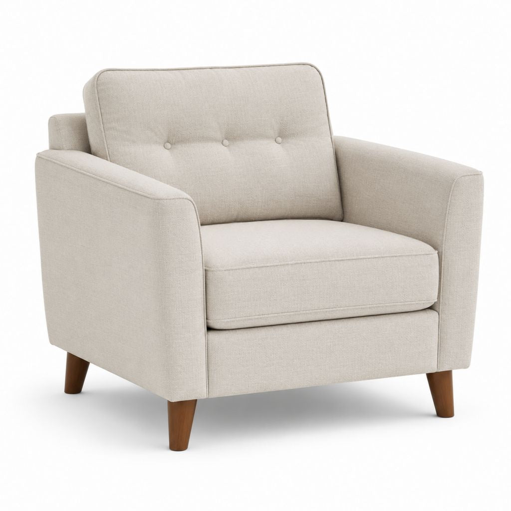 Poltrona da soggiorno beige in poliestere con piedi in legno 85 x 82 x 84 cm