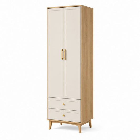 Armadio guardaroba a 2 ante con 2 cassetti beige e rovere in pannello truciolare 80 x 40 x 180 cm