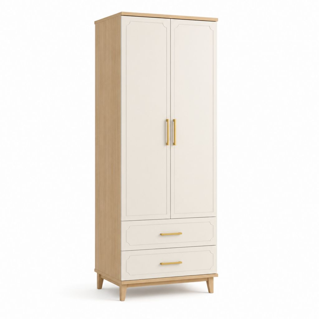 Armadio 2 ante con 2 cassetti bianco e rovere in pannello truciolare nobilitato 80 x 50 x 180 cm