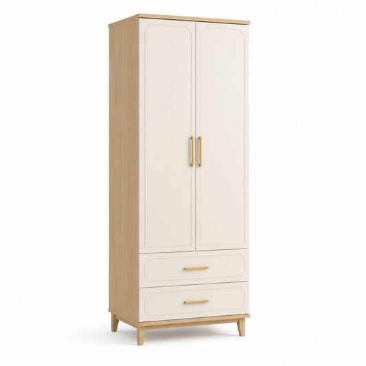 Armadio 2 ante con 2 cassetti bianco e rovere in pannello truciolare nobilitato 80 x 50 x 180 cm